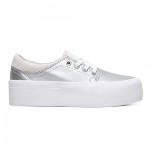 DC Trase Skateschuhe Kinder Silber Weiß | STUD-32897