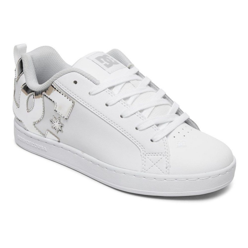 DC Court Graffik Skateschuhe Damen Weiß Silber | GXZH-06175