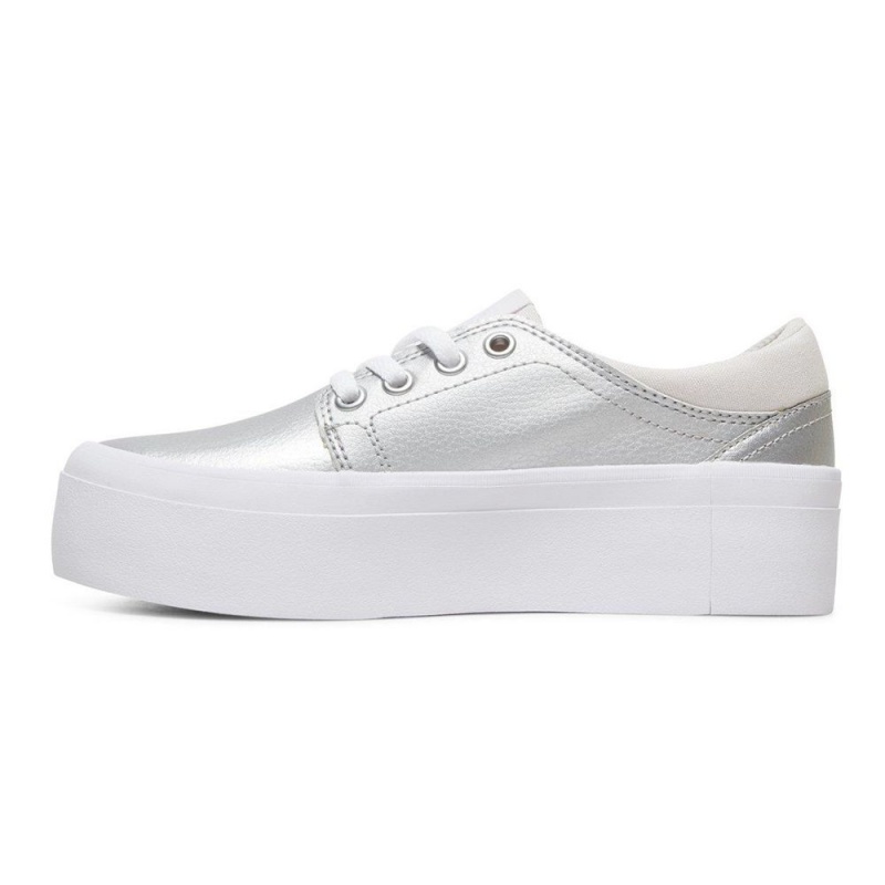 DC Trase Skateschuhe Kinder Silber Weiß | STUD-32897